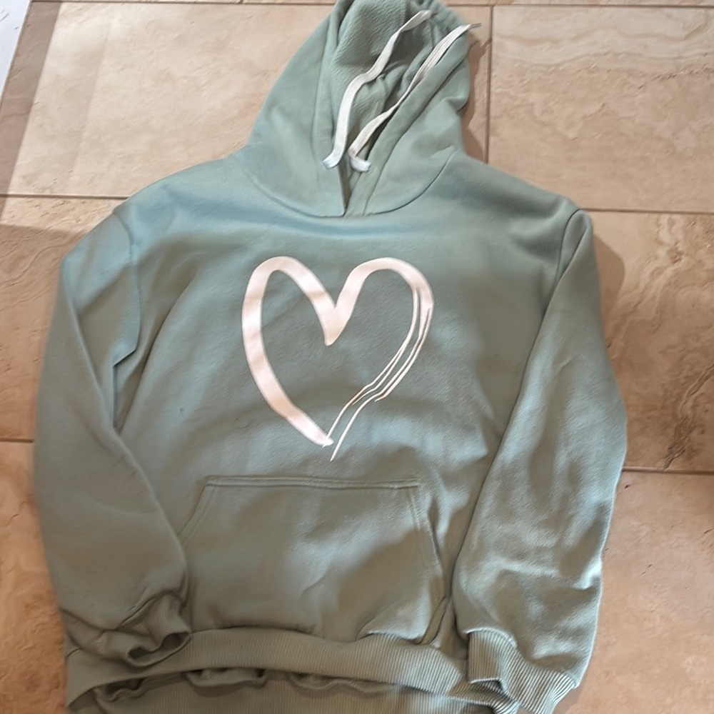 Mint Green Hoodie with Heart Design